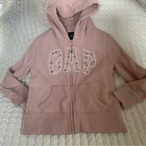 GAP Kids Light Pink Sherpa-Lined Zip Hoodie with Embroidered Detail